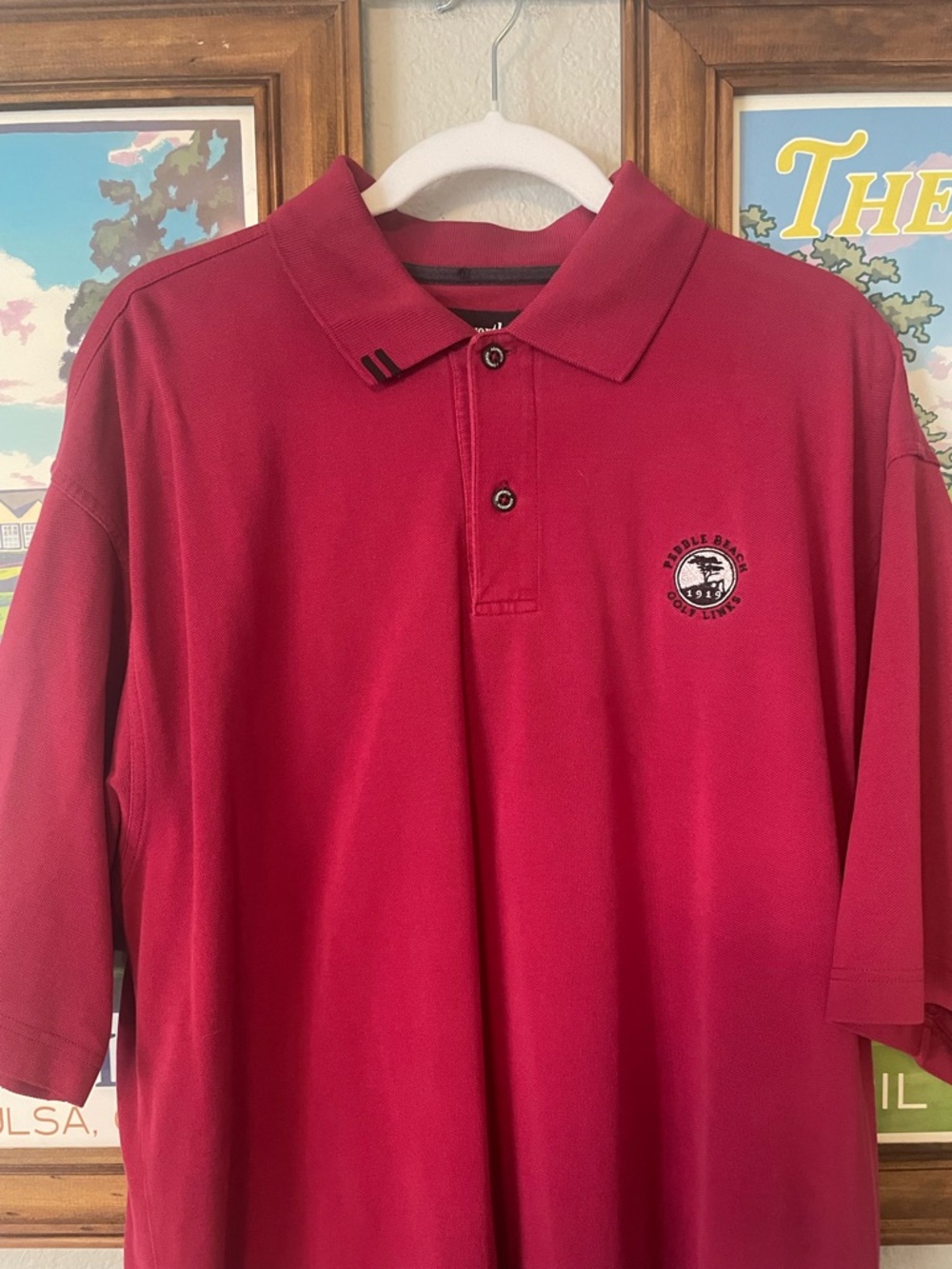 Ashworth Pebble Beach Golf Links Polo Shirt Mens L Red 1919 Logo Classic